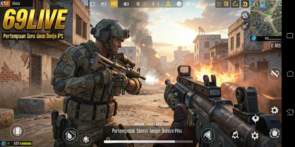 Screenshot gameplay 69LIVE menampilkan aksi tembakan yang mendebarkan.