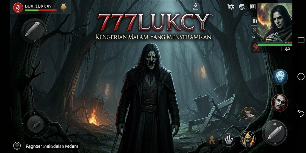 Screenshot menunjukkan suasana gelap dan menakutkan dari gameplay 777LUKCY.