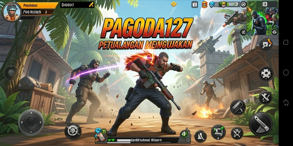 Screenshot menunjukkan pertarungan intens dalam dunia fantasi PAGODA127.