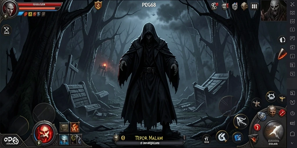 Screenshot gameplay PGG68 dengan suasana mencekam.