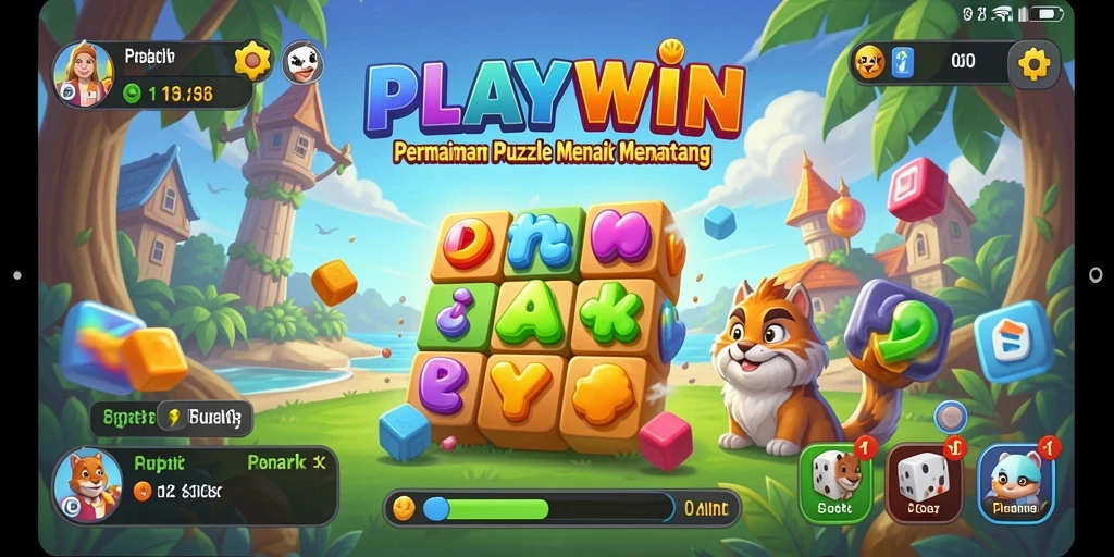 Screenshot dari permainan PLAYWIN yang menunjukkan gameplay puzzle yang menarik.