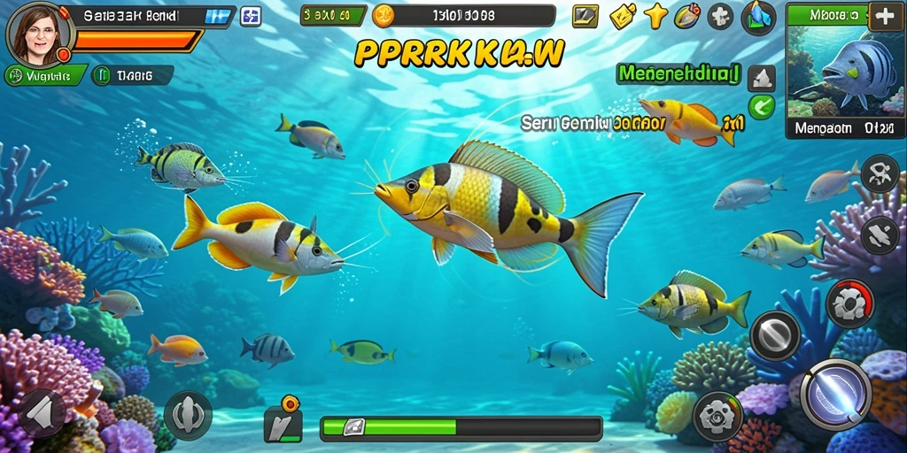 Screenshot gameplay PPRRYY menunjukkan serunya menembak ikan di laut.