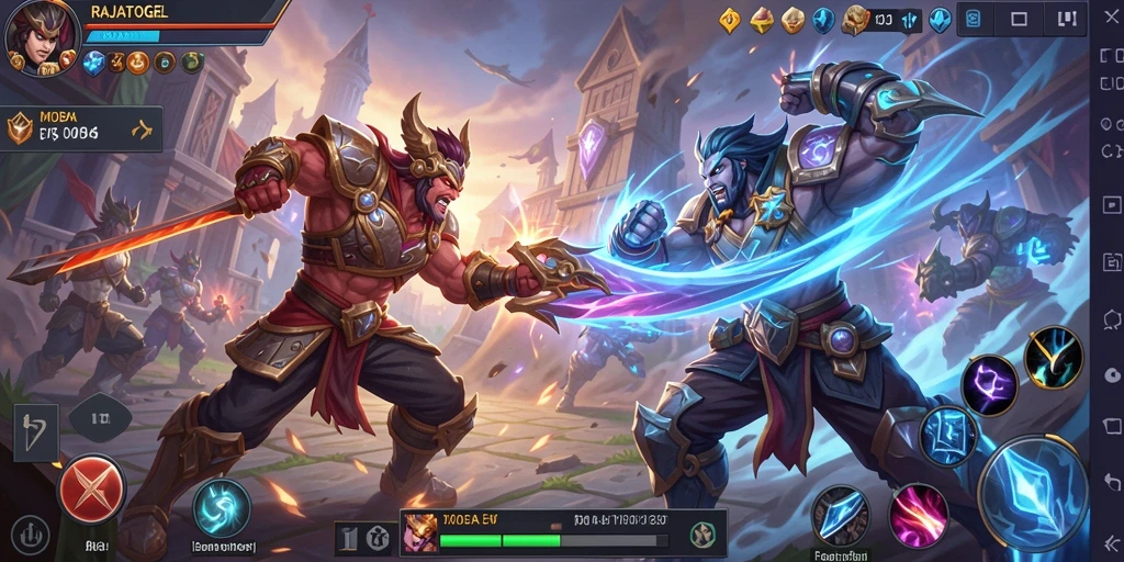 Tangkapan layar permainan RAJATOGEL menunjukkan aksi seru di arena MOBA.