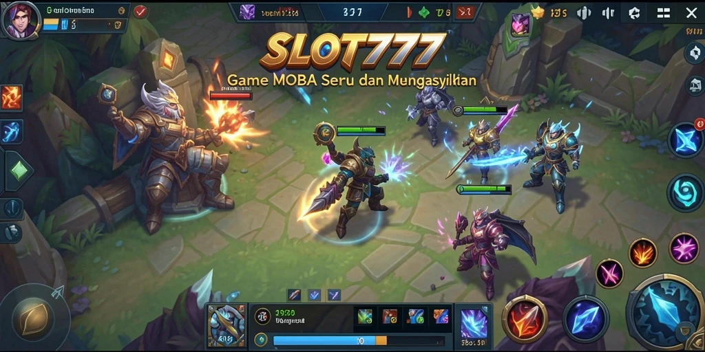 Tampilan screenshot gameplay penuh aksi di arena MOBA.
