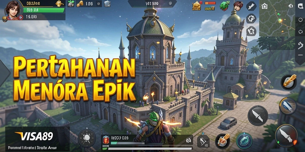 Gambar dari gameplay <strong>VISA89</strong> menunjukkan menara yang siap melawan musuh.